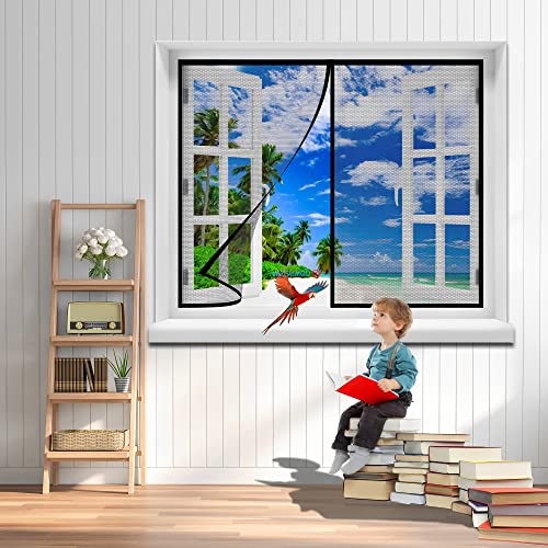 Fliegengitter für Fenster 150 x 150 cm Insektenschutz Magnet Fliegenvorhang, Auto geschlossen, faltbar, für Türen/Patio(Schwarz) von AMZSUMGD