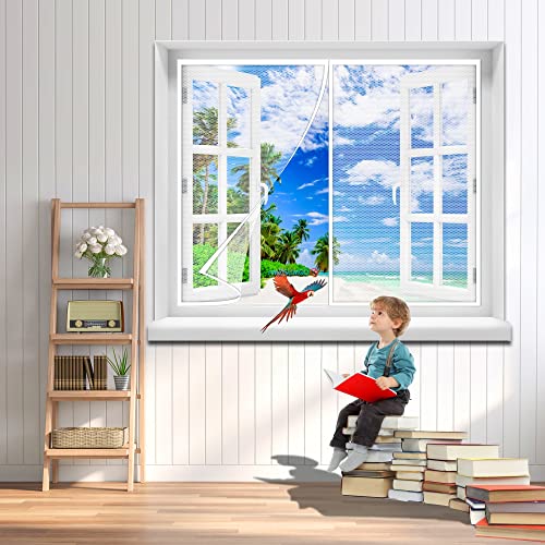 Insektenschutzrollo für Fensteren, 150 x 110 cm Magnetischer Fliegenvorhang Moskitonetz, Gegen Fliegen Moskito Tür Mückennetz(Weiß) von AMZSUMGD