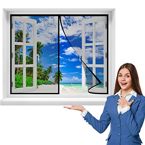 Magnet Fliegengitter Fenster fenster ohne bohren, 155 x 200 cm Petscreen, Polyester Insektenschutz Fliegengitter(Schwarz) von AMZSUMGD