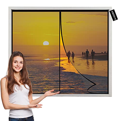 Fliegengitter Fenster 50x120cm Insektenschutz Vorhang Fenster Moskitoschutz Fliegenvorhang Ohne Bohren Kinderleichte Klebemontage Schwarz von AMZSUN