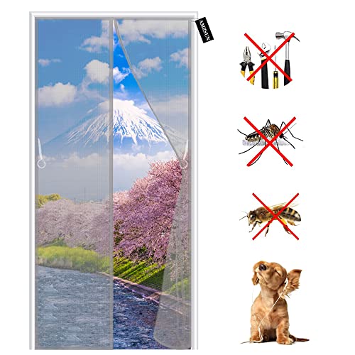 Fliegengitter Magnet Balkontür 130 x 205 cm Magnetvorhang Fliegenvorhang HäNde Frei Kinderleichte Klebemontage Ohne Bohren für Balkontür Wohnzimmer Terrassentür - Grau von AMZSUN