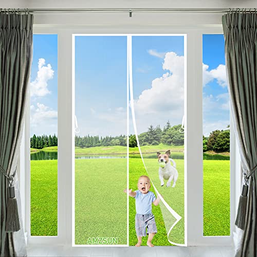 Fliegengitter Tür- Fliegennetz Insektenschutz Weiß 200x225cm Glasfasermaterial für Wohnzimmer Fenster Balkone Kinderleichte Klebemontage von AMZSUN