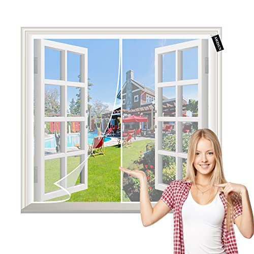 Magnet Fliegengitter Fenster 110x140cm Insektengitter Lamellenvorhang Magnetvorhang mit starken Magnete Waschbares für Fenster und Türen Weiß von AMZSUN