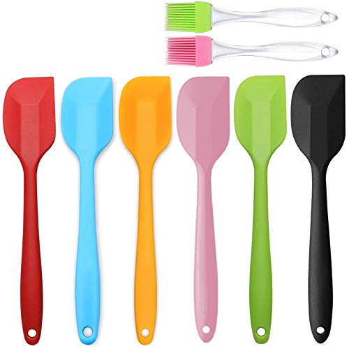 6Pcs Teigschaber Set, Silikon Teigspatel mit Metallker Hitzebeständig Nicht Stick BPA Frei, Silikon Spachtel + Silikonbürste für Kochen und Backen von cersaty