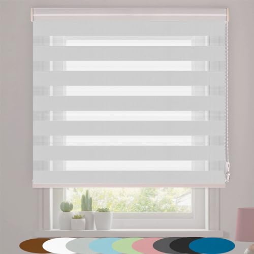 Doppelrollo Thermorollo 100 x 300 cm Blickdicht Sichtschutz Sonnenschutz Klemmfix Rollos für Fenster Innen Einfache Montage für Fenster & Türen, Hellgrau von AMZYU