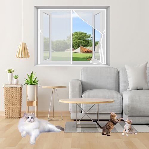 Fliegengitter Tür Magnet 112 x 143 cm Ohne Bohren Langlebige Fliegengitter Tür Magnet Insektenschutz Luft Kann Frei Strömen Nicht Kürzbar mit Selbstklebendes Klettband, Weiß von AMZYU