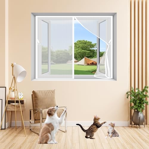 Fliegengitter Tür Magnet 131 x 60 cm Ohne Bohren Magnet Insektenschutz Fenster Luft Kann Frei Strömen Nicht Kürzbar mit Selbstklebendes Klettband, Weiß von AMZYU