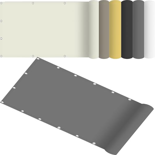 Garten Sonnensegel 110 x 325 cm Seitenschutz Balkon Ohne Bohren UV Schutz Polyester Wasserabweisend mit Befestigungsseilen für Camping Patio Schwimmbad, Hellgrau von AMZYU