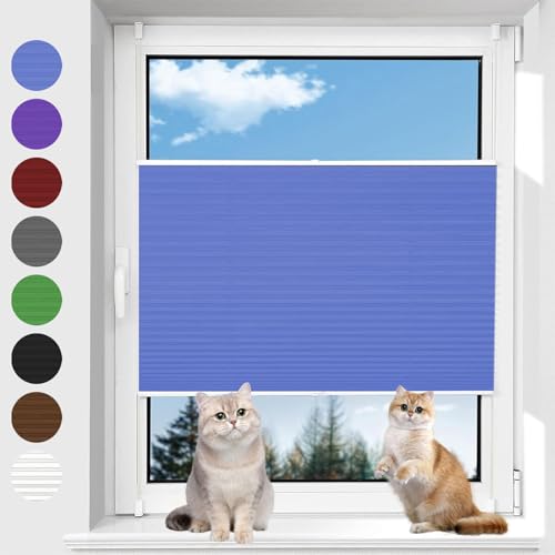 Jalousien Fenster Ohne Bohren 60 x 130 cm Verdunkelnd & lichtundurchlässig Faltrollo Plisseerollo Jalousie Einfache Montage, Pflegeleicht für Fenster & Balkontür, Blau Jalousien Fenster Ohne Bohren 60 x 130 cm Verdunkelnd & lichtundurchlässig Faltrollo Plisseerollo Jalousie Einfache Montage, Pflegeleicht für Fenster & Balkontür, Blau von AMZYU