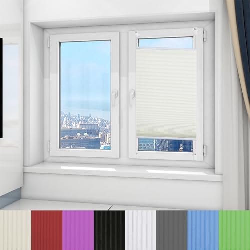 Klemmfix Plissee Ohne Bohren 35 x 40 cm Plissee Klemmfix Rollo Einstellbarer Einfache Montage mit Klemmträger für Fenster & Türen, Beige von AMZYU