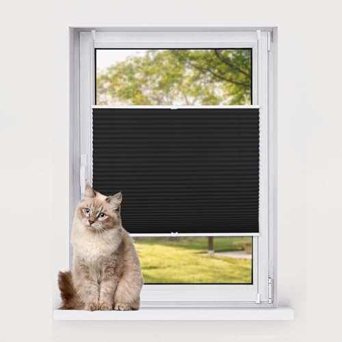 Plissee Faltrollo 40 x 170 cm Sonnenschutz Blickdicht Fensterrollo leicht zu montieren mit Klemmträger für Fenster und Tür, Schwarz von AMZYU