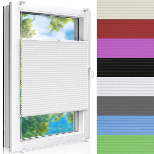 Plissee Klemmfix Ohne Bohren 40 x 210 cm Fensterrollo Sonnenschutz Blickdicht Einfache Montage, Pflegeleicht für Fenster & Tür, Weiß von AMZYU