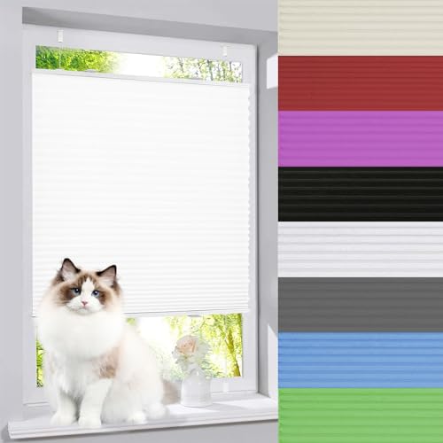 Plissee Klemmfix Ohne Bohren 70 x 210 cm Sonnenschutz Blickdicht Plissee Klemmfix Rollo Einfache Montage mit Klemmträger für Fenster & Tür, Weiß von AMZYU