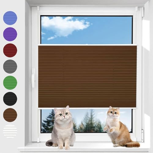 Plissee Rollos für Fenster Ohne Bohren 70 x 200 cm Verdunkelnd & lichtundurchlässig Rollo für Fenster leicht zu montieren mit Klemmträger für Fenster & Türen, Braun von AMZYU