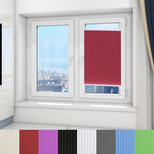 Plissee nach maß 70 x 90 cm Rollo für Fenster Verdunkelnd & lichtundurchlässig Einfache Montage mit Klemmträger für Fenster & Türen, Rot Plissee nach maß 70 x 90 cm Rollo für Fenster Verdunkelnd & lichtundurchlässig Einfache Montage mit Klemmträger für Fenster & Türen, Rot von AMZYU
