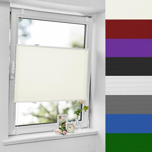 Plissee ohne Bohren 80 x 210 cm Einstellbarer Thermo Plisseerollo Klemmfix inkl. Befestigungsmaterial für Fenster & Türen, Beige von AMZYU