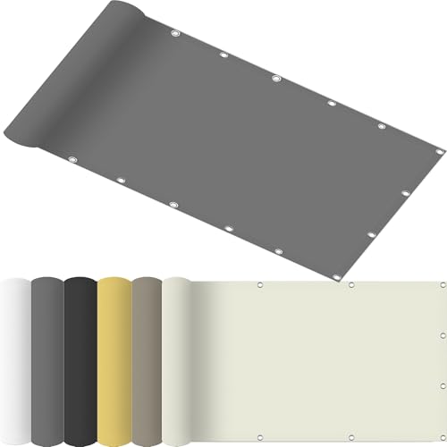Sonnenschutz Balkon 155 x 360 cm Seitenmarkise Schattierungsnetz Polyester Wasserabweisend mit Ösen Und Befestigungsseile für Camping Patio Schwimmbad, Hellgrau von AMZYU