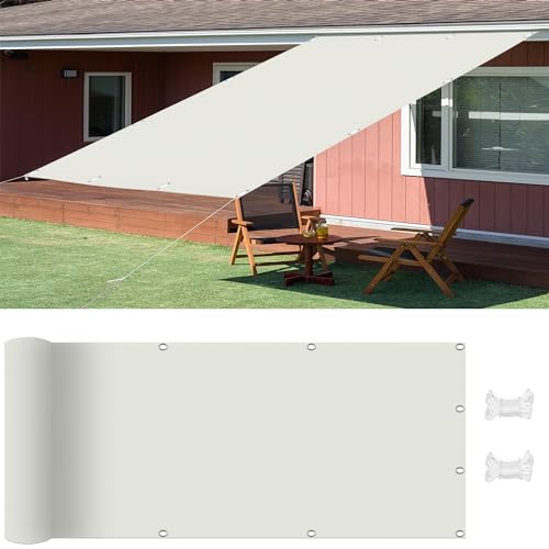 Sonnenschutz Segel Rechteckig 4.8 x 6 m Sonnensegel Leinwand Terrasse Camping 95% Uv-Schut Windschutz Reißfest Im Viele Größe Und Farben mit Kordel, Warmweiß von AMZYU