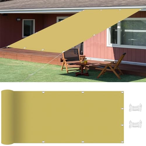 Sonnensegel Rechtwinklig 2.2 x 3.8 m Sonnensegel Leinwand Terrasse Camping 95% Uv-Schut Windschutz Reißfest Im Viele Größe Und Farben mit Kordel, Creme Farben von AMZYU