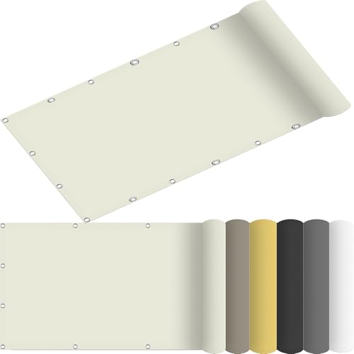 Sonnensegel Sonnenschutz Windschutz 170 x 365 cm Sonnensegel Balkon Regenschutz Rechteckig UV Schutz Windschutz inkl Befestigungsseile für Camping Patio Schwimmbad, cremefarben von AMZYU