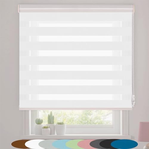 Thermorollo Klemmfix 100 x 175 cm Einstellbarer Sonnenschutzrollo Zebrarollo Seitenzugrollo Inkl. Befestigungsmaterial für Fenster & Balkontür, Weiß von AMZYU