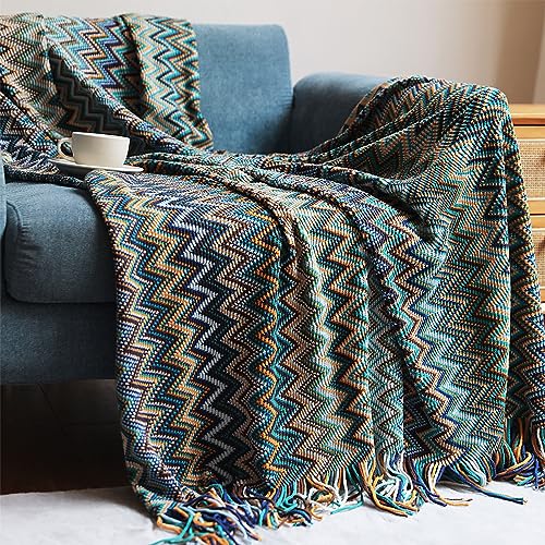 AMZZHAO Weich Boho Decke Kuscheldecke Strick,Sofaüberwürfe Sesseldecke Wohndecke Bettwurf,Quasten Jacquard,dekorativ für Zuhause,Büro,Reisen,Zelten,127×180 cm/50×70,87 Zoll (einschließlich Quaste) von AMZZHAO