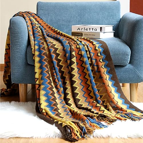 AMZZHAO Weich Boho Decke Kuscheldecke Strick,Sofaüberwürfe Sesseldecke Wohndecke Bettwurf,Quasten Jacquard,dekorativ für Zuhause,Büro,Reisen,Zelten,127×180 cm/50×70,87 Zoll (einschließlich Quaste) von AMZZHAO