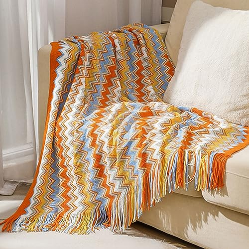 AMZZHAO Weich Boho Decke Kuscheldecke Strick,Sofaüberwürfe Sesseldecke Wohndecke Bettwurf,Quasten Jacquard,dekorativ für Zuhause,Büro,Reisen,Zelten,127×180 cm/50×70,87 Zoll (einschließlich Quaste) von AMZZHAO