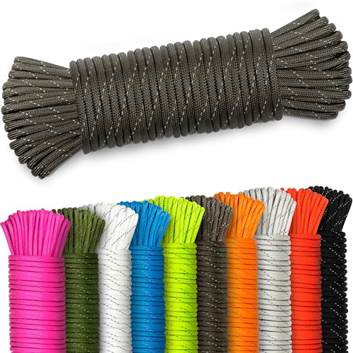 NEU AMZoutdoor® 4mm reflektierende Paracord 550 Schnur | Reflektierendes Paracord Schnur | Outdoor Ausrüstung | Outdoor Camping | Paracord Schnüre (Graubraun reflektierend, 5 Meter) von AMZoutdoor