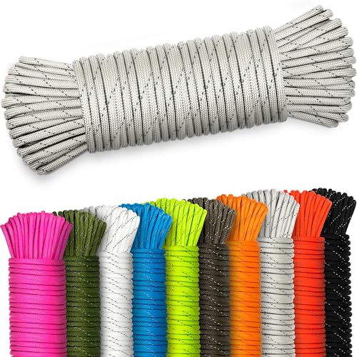 NEU AMZoutdoor® 4mm reflektierendes Paracord 550 Schnur | Reflektierende Paracord Schnur | Outdoor Ausrüstung | Outdoor Camping | Paracord Schnüre (Grau reflektierend, 5 Meter) von AMZoutdoor