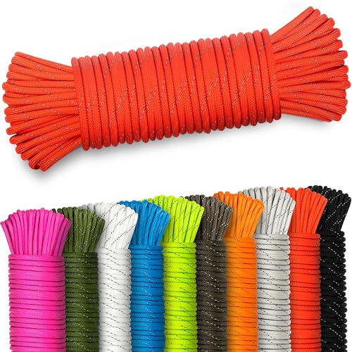 NEU AMZoutdoor® 4mm reflektierendes Paracord 550 Schnur | Reflektierende Paracord Schnur | Outdoor Ausrüstung | Outdoor Camping | Paracord Schnüre (Rot reflektierend, 15 Meter) von AMZoutdoor