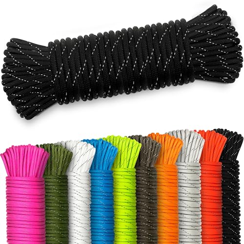 NEU AMZoutdoor® 4mm reflektierendes Paracord 550 Schnur | Reflektierende Paracord Schnur | Outdoor Ausrüstung | Outdoor Camping | Paracord Schnüre (Schwarz reflektierend, 15 Meter) von AMZoutdoor