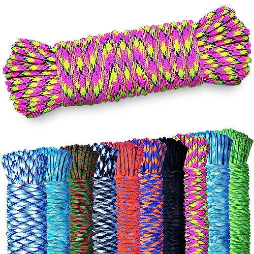 NEU AMZoutdoor® 5,10 oder 15m Paracord 550 Schnur | Paracord Schnur | 7 Kernstränge | Outdoor Ausrüstung | Outdoor Camping | Paracord Schnüre für Hundehalsband | Hundeleine (Pink-Gelb-Schwarz) von AMZoutdoor