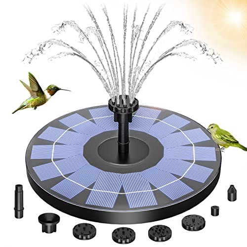 AMZtime 2.5W Solar Springbrunnen für Außen 2024 Upgrade Solarbrunnen für Draussen, Solar Teichpumpe mit 6 Effekte Solar Wasserpumpe Solar schwimmender Fontäne Pumpe für Garten teich Vogel-Bad von AMZtime