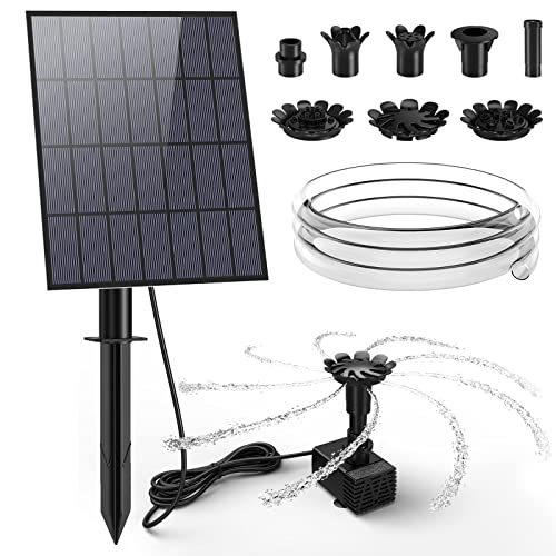 AMZtime 3,5W DIY Solar Springbrunnen für Außen mit 1,5M Wasserleitung und Pfahl, Upgrade Solar Teichpumpe Kit Solarpumpe mit 17 Effekte Solar Wasserpumpe Solar Fontäne für Gartenteich VogelBad von AMZtime