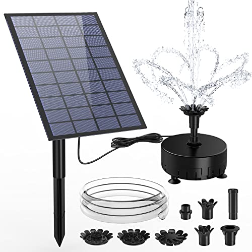 AMZtime 7W DIY Solar Springbrunnen für Außen mit 1,5M Wasserleitung und Pfahl, Upgrade Solar Teichpumpe Kit Solarpumpe mit 17 Effekte Solar Wasserpumpe für Gartenteich VogelBad Fisch-Behälter von AMZtime