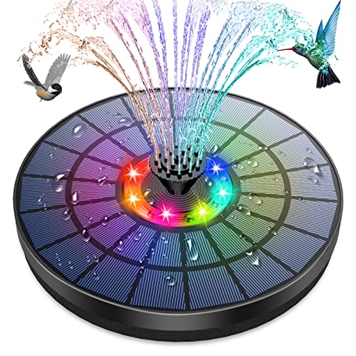 AMZtime Buntes LED Solar Springbrunnen für Außen 5.5W Solar Panel Durchmesser 21cm Solarbrunnen für Draussen mit 7 Effekte Solar Teichpumpe Solarpumpe Solar Springbrunnen für Garten teich VogelBad von AMZtime