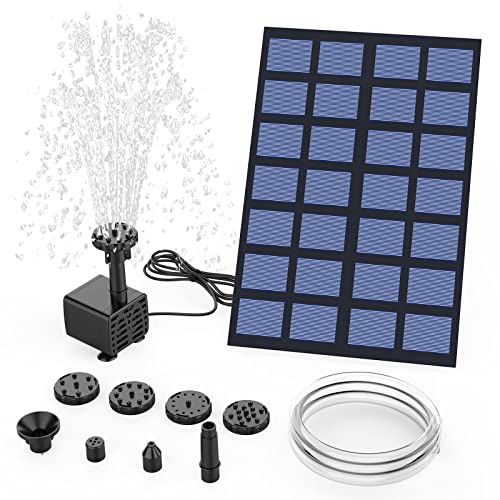 AMZtime Solar Springbrunnen für Außen 2.5W DIY Solarbrunnen für Draussen Upgrade Solarbrunnen mit 1.2 m Wasserleitung Solar Teichpumpe mit 6 Fontänenstile Solarpumpe für Gartenteich, Vogel-Bad von AMZtime