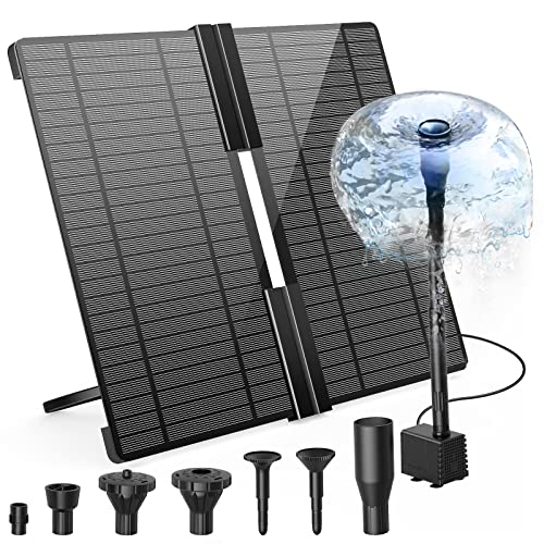 AMZtime Solar Springbrunnen für Außen Aufrüstung 20W Falten Solar Teichpumpe mit Verstellbarem Ständer Solarbrunnen für Draussen mit 6 Fontänenstile Teichpumpe Solar für Garten,Teich,DIY-Wasserspiel von AMZtime