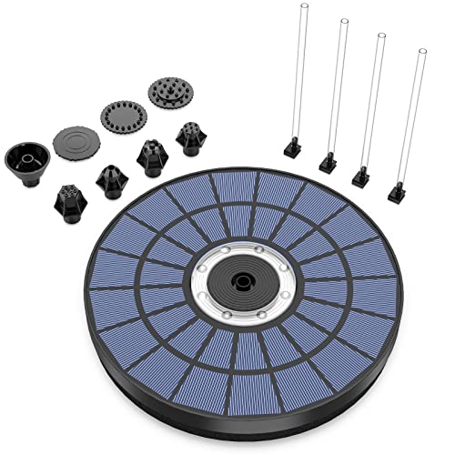 Buntes LED Solar Springbrunnen für Außen 5,5W Solar Panel Durchmesser 21cm Solarbrunnen für Draussen mit 7 Effekte von AMZtime