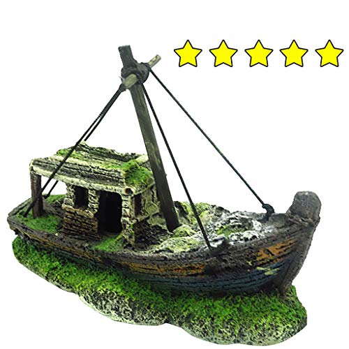 Aquarium Aquaristik Schiff Deko Schiffswrack Höhle Dekorationen Kunstharz Wasser Ornament Boot Landschaftsbau Piratenschiff Thematisch Landschaft Piratenschiff Wrack Schiff Dekor Harz (12.5x6x10cm) von AMhomely