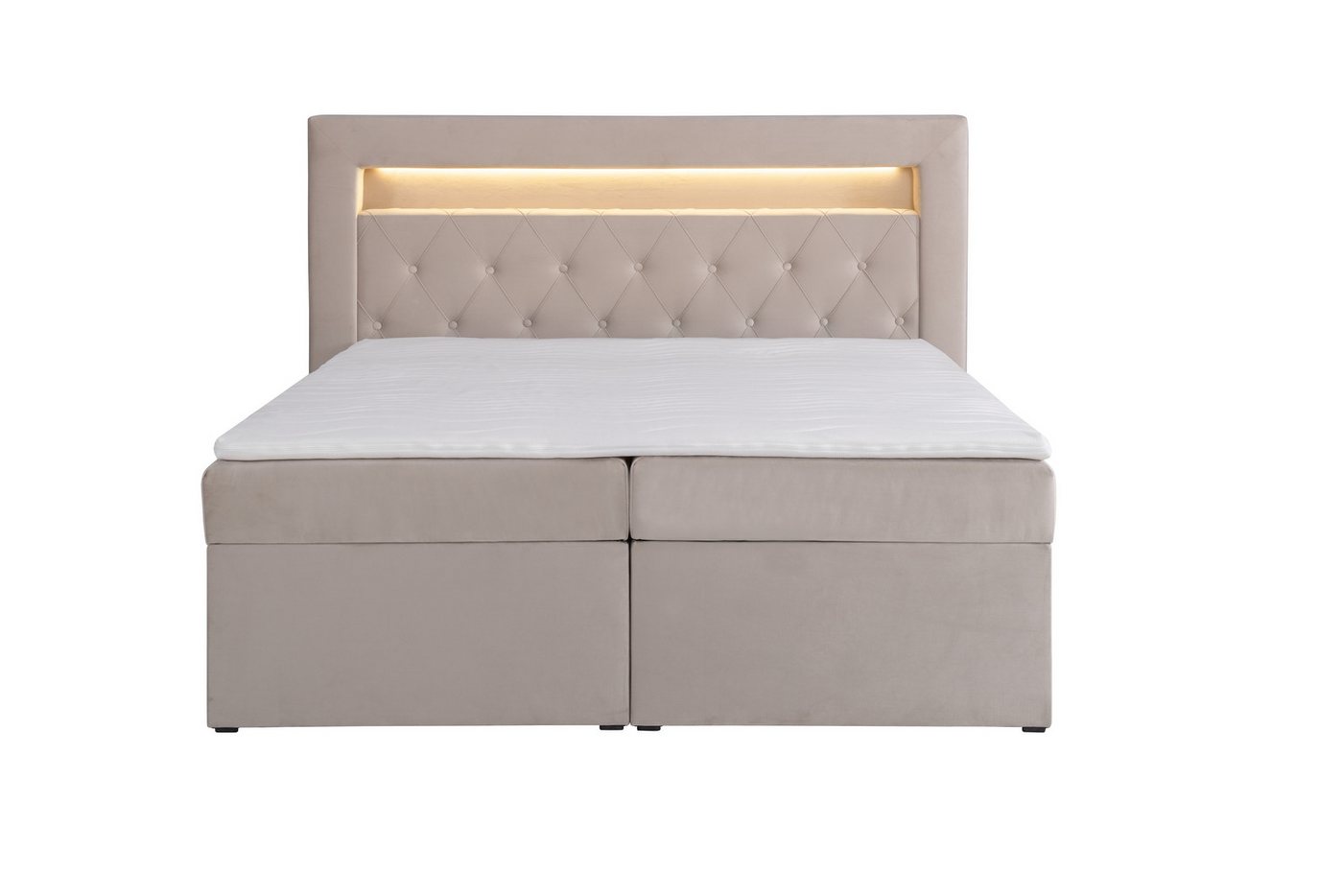 AN-MOEBEL4U Boxbett LUI GOLD mit Matratze (20 cm hoch) Topper, Bettkasten und LED Licht, Boxspringbett, Stauraum, Bettkasten, Polsterbett von AN-MOEBEL4U