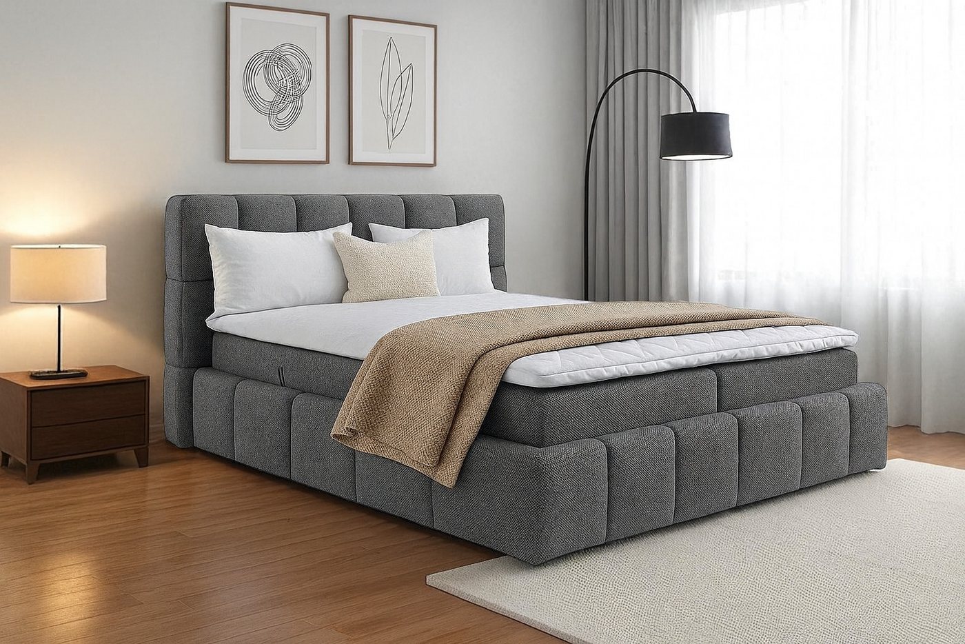 AN-MOEBEL4U Boxbett mit Bonell oder - Taschenfederkernmatratze, Topper, Bettkasten (Bett mit zwei seitlich zu öffnenden Bettkästen), Boxspringbett mit Topper und Matratze von AN-MOEBEL4U