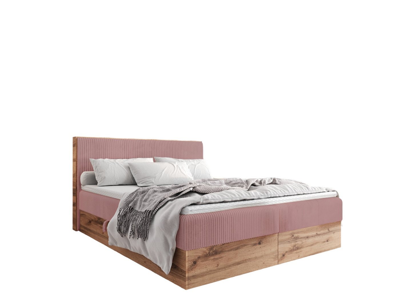 AN-MOEBEL4U Boxspringbett Boxspringbett TESSA in Stoff Cord, hochwertiger Topper aus hochelastischem Schaumstoff von AN-MOEBEL4U