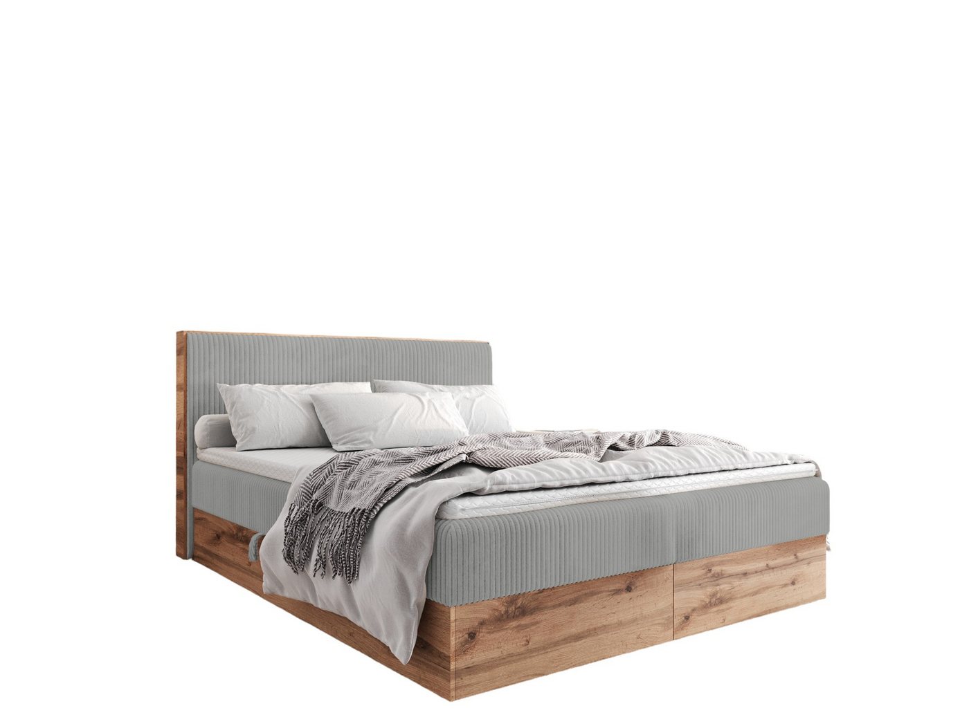 AN-MOEBEL4U Boxspringbett Boxspringbett TESSA in Stoff Cord, hochwertiger Topper aus hochelastischem Schaumstoff von AN-MOEBEL4U