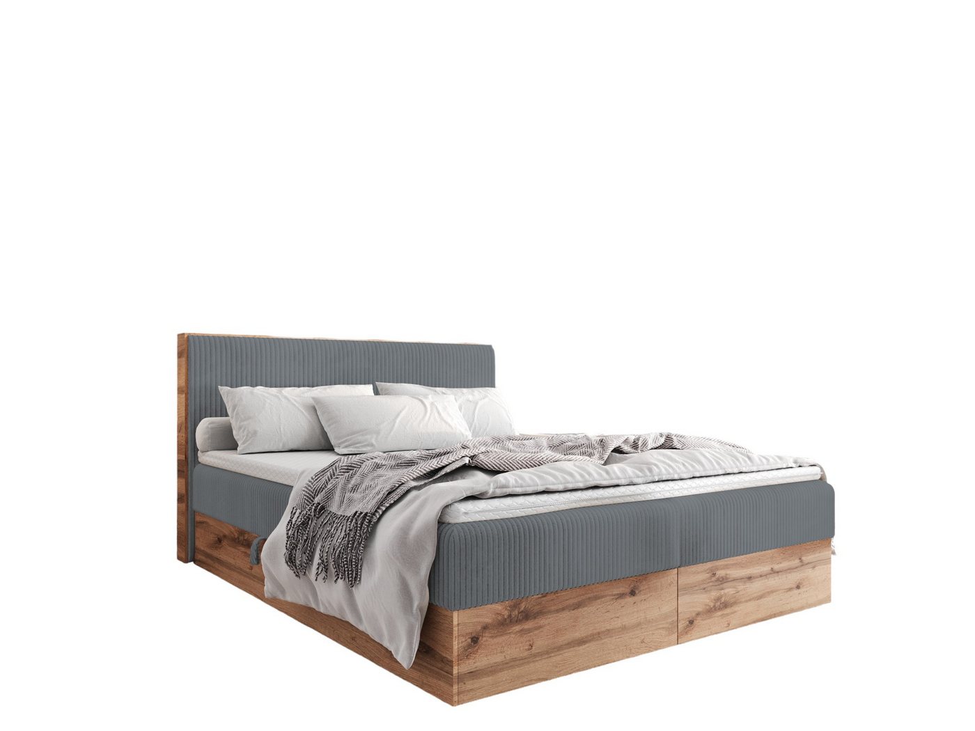 AN-MOEBEL4U Boxspringbett Boxspringbett TESSA in Stoff Cord, hochwertiger Topper aus hochelastischem Schaumstoff von AN-MOEBEL4U