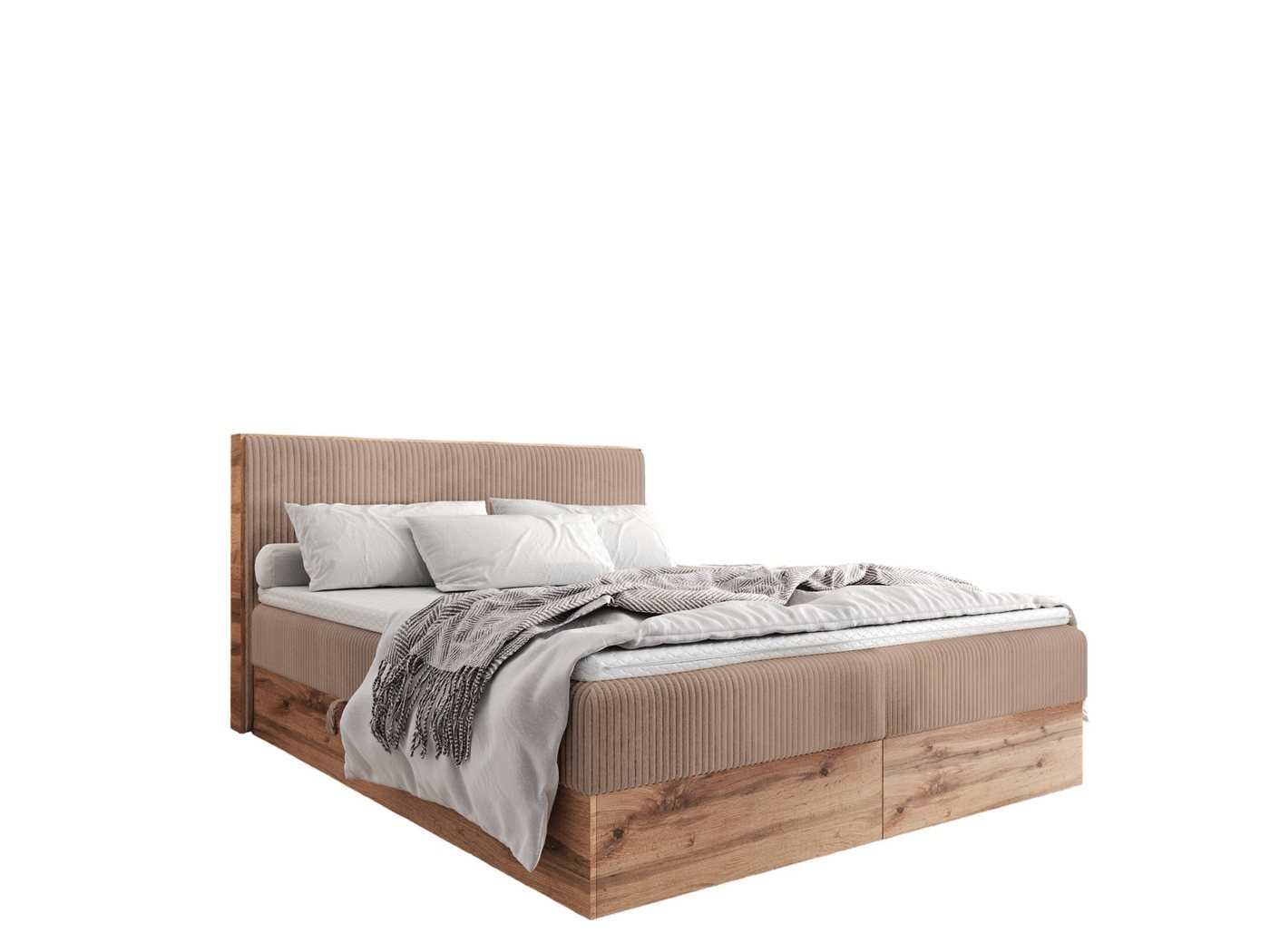 AN-MOEBEL4U Boxspringbett Boxspringbett TESSA in Stoff Cord, hochwertiger Topper aus hochelastischem Schaumstoff von AN-MOEBEL4U