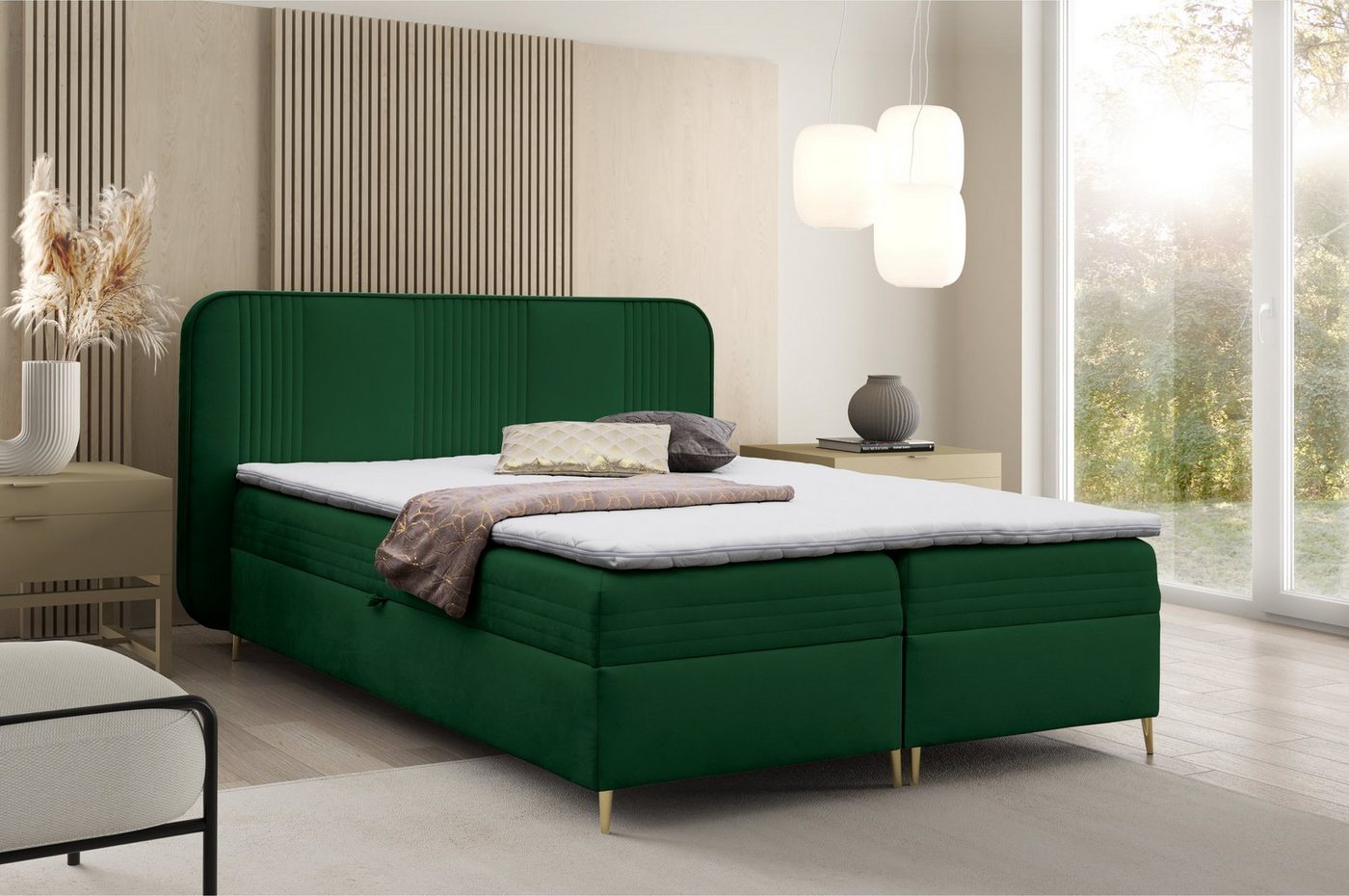 AN-MOEBEL4U Boxspringbett GOLDFLAIR, inkl. Bettkasten und Topper von AN-MOEBEL4U