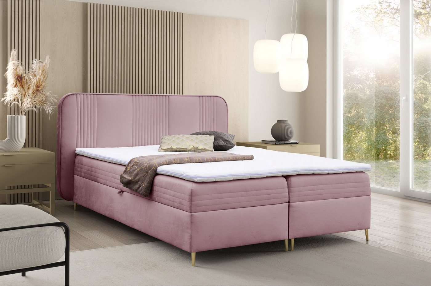 AN-MOEBEL4U Boxspringbett GOLDFLAIR, inkl. Bettkasten und Topper von AN-MOEBEL4U