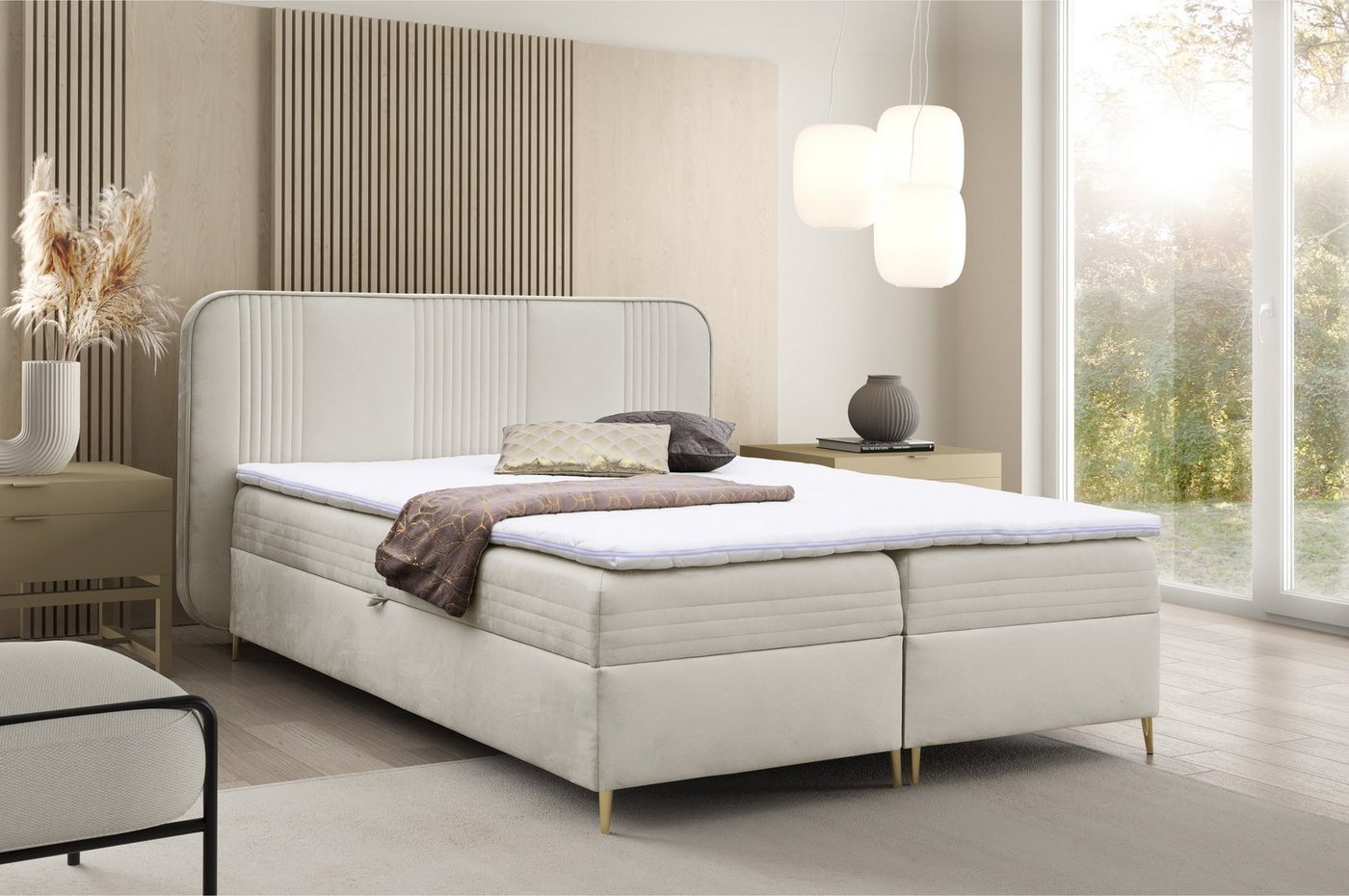 AN-MOEBEL4U Boxspringbett GOLDFLAIR, inkl. Bettkasten und Topper von AN-MOEBEL4U